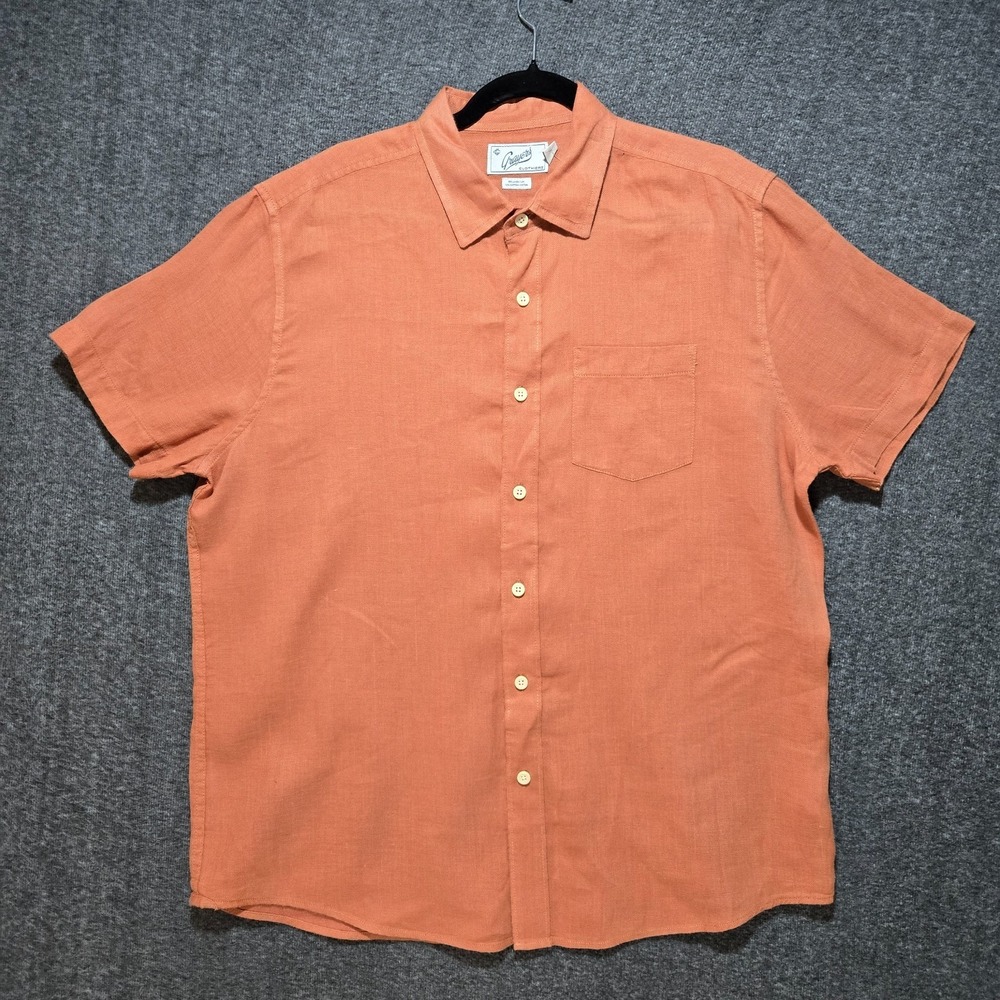 Grayers Shirt Linen‎ Men Large Orange Short Sleeve Button Up Summer Vacation